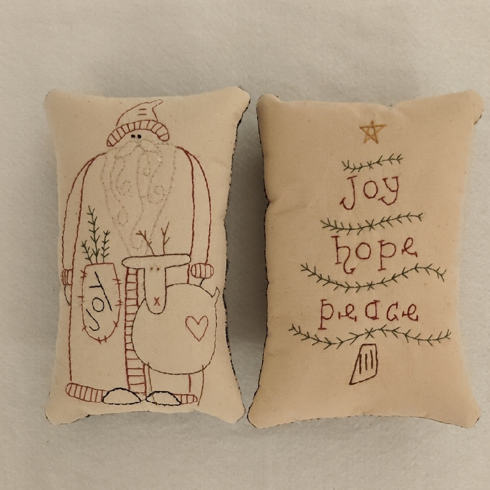 Festive Embroidered Holiday Pillows - Cream and Brown